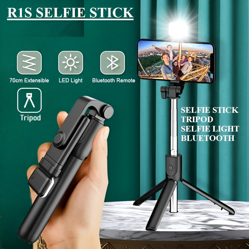 Selfie Stick Tripod with LED Fill Light and Detachable Remote,