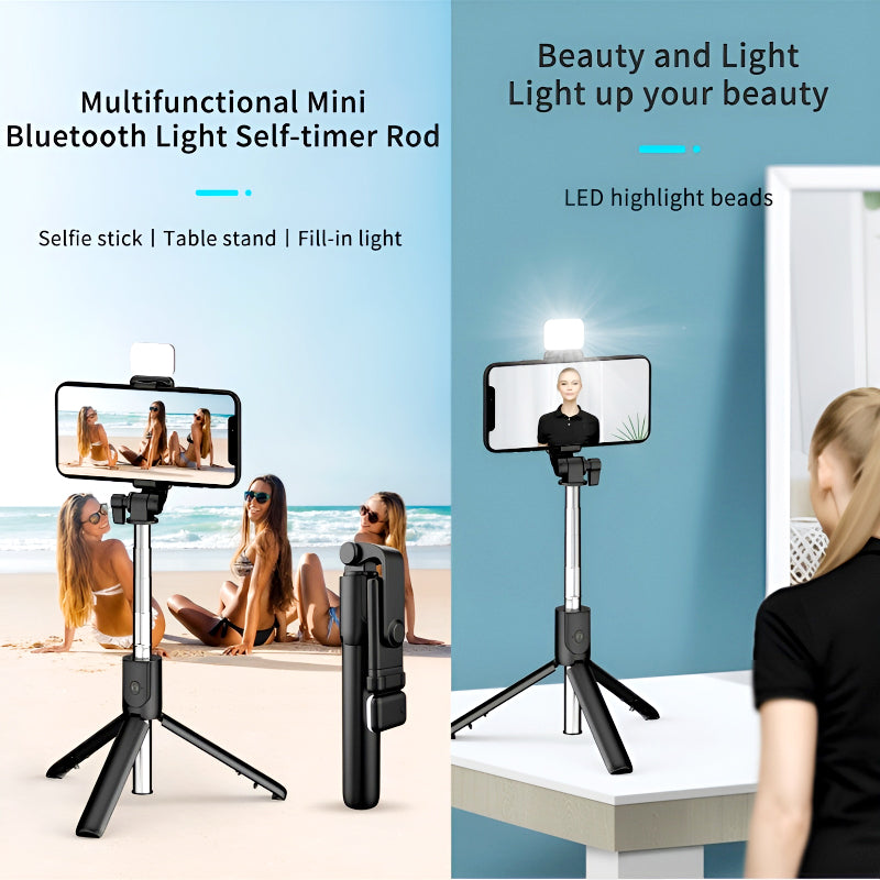 Selfie Stick Tripod with LED Fill Light and Detachable Remote,