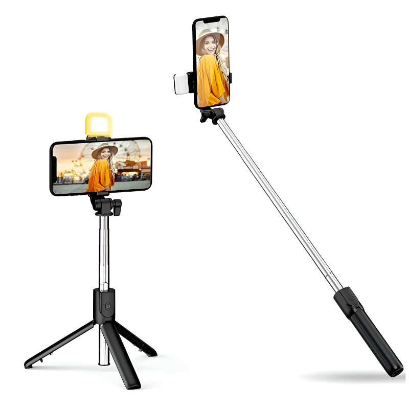 Selfie Stick Tripod with LED Fill Light and Detachable Remote,