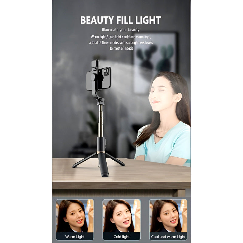 Selfie Stick Tripod with LED Fill Light and Detachable Remote,