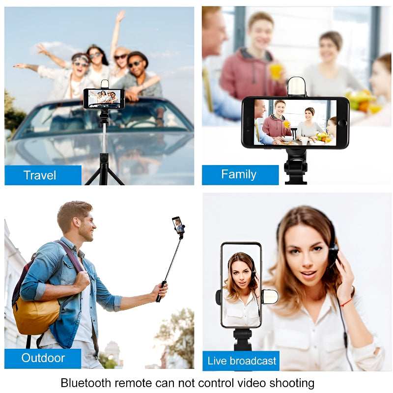 Selfie Stick Tripod with LED Fill Light and Detachable Remote,