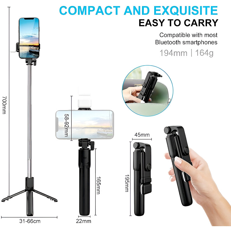 Selfie Stick Tripod with LED Fill Light and Detachable Remote,
