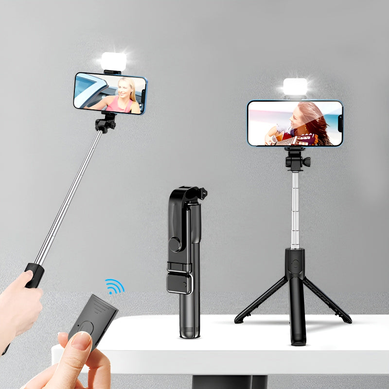 Selfie Stick Tripod with LED Fill Light and Detachable Remote,