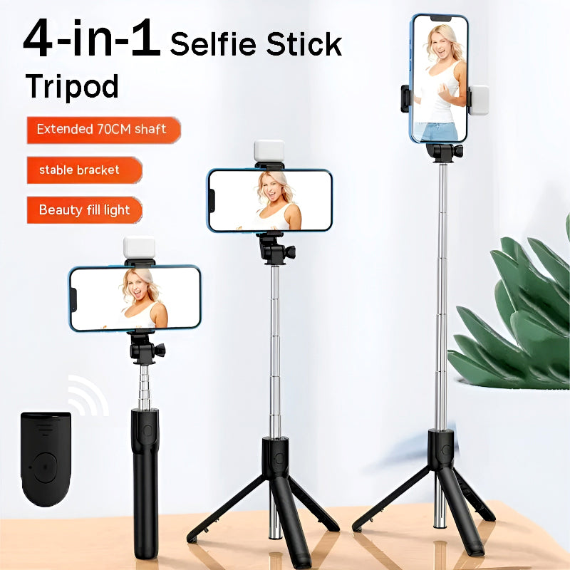 Selfie Stick Tripod with LED Fill Light and Detachable Remote,
