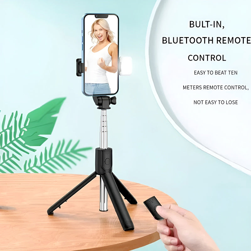 Selfie Stick Tripod with LED Fill Light and Detachable Remote,