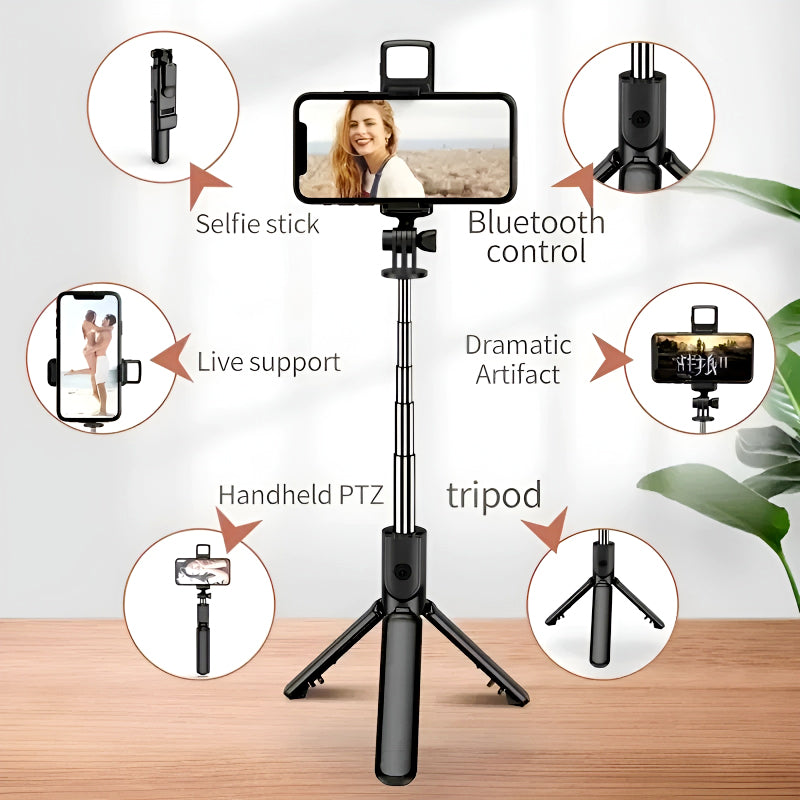 Selfie Stick Tripod with LED Fill Light and Detachable Remote,