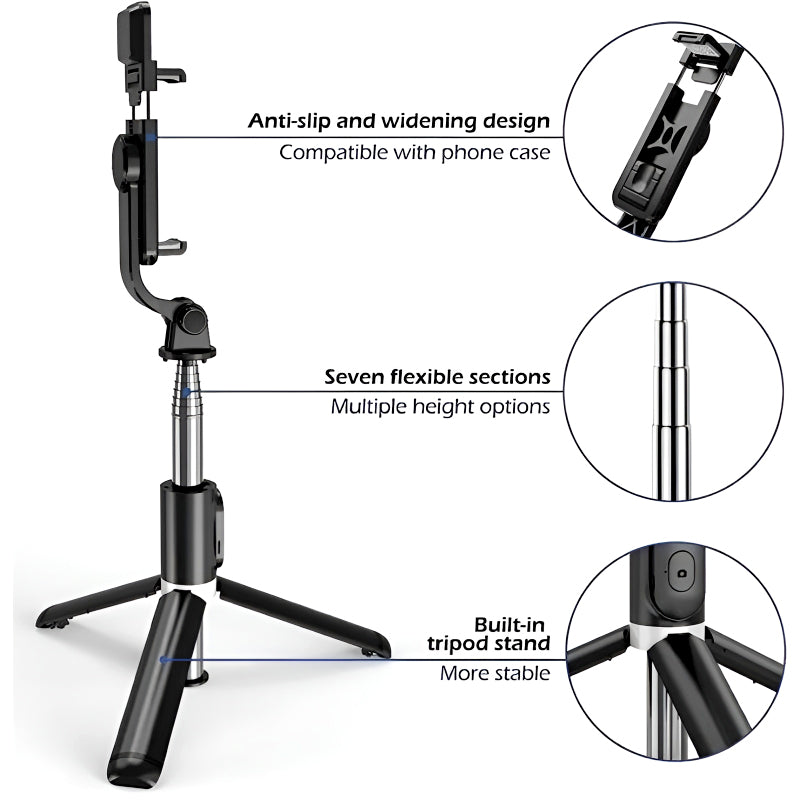 Selfie Stick Tripod with LED Fill Light and Detachable Remote,