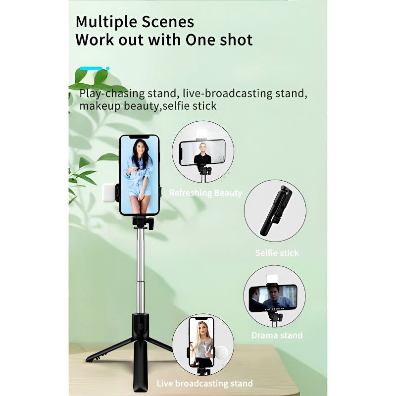 Selfie Stick Tripod with LED Fill Light and Detachable Remote,