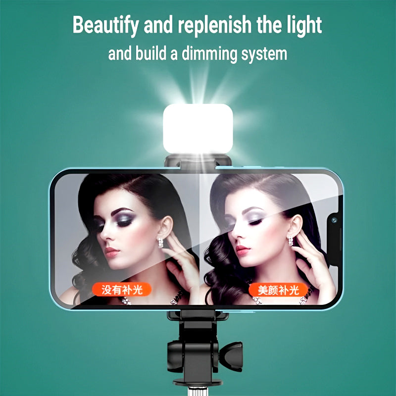 Selfie Stick Tripod with LED Fill Light and Detachable Remote,